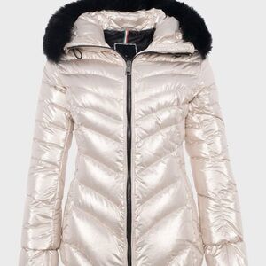 GORSKI Metallic Silver Puffer with Black Fur Trim